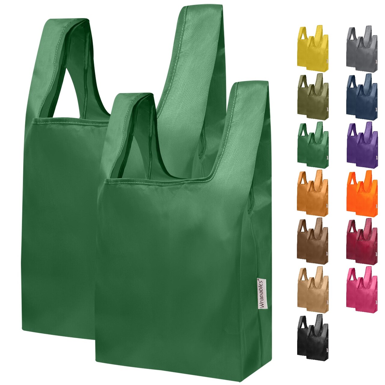 Wrapables JoliBag Nylon Reusable Grocery Bag, 2 Pack, Hunter Green